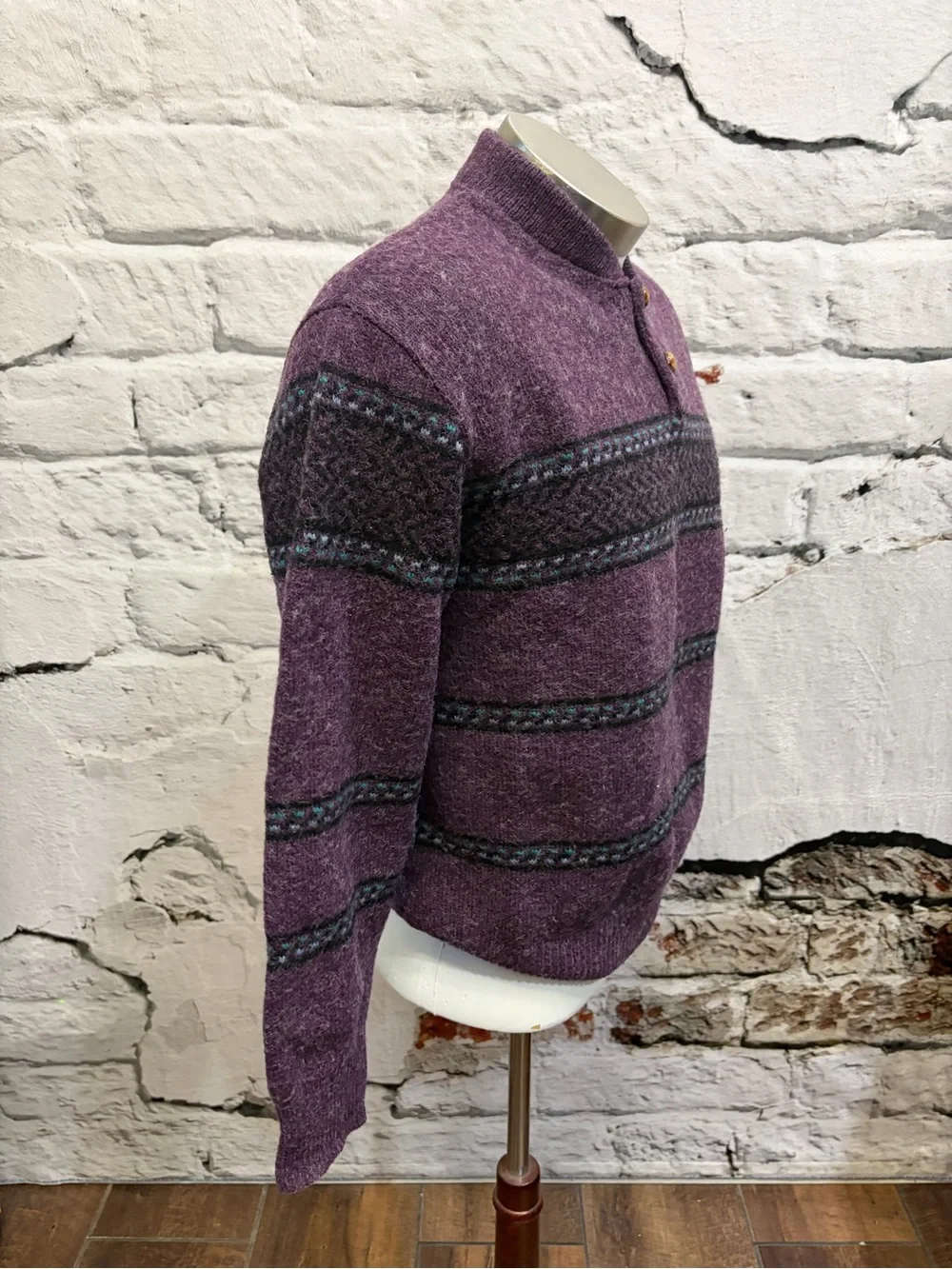 JANTZEN Vintage 100% Wool Purple Teal Pullover Sweater‎ Grandpa Cabin Winter